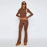 Fongt New Casual Wind Low-Rise Horn Pants Fashion Thin Solid Pants Set Women
