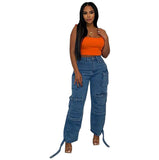 Fongt Women's Jeans Fashion Explosion Trend Multi-Pocket Trousers Large African Jeans