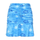 Boho Beach Skirts Summer High Waist Floral Printing Ruched Slim Short Mini Skirt A-line Bottoms Party Vacation