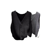 Solid Color Sleeveless Cardigan Knitted Vest 2024 Autumn And Winter New Style Folded Sweater Women's Dress-Outfit