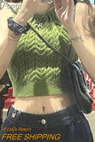 Autumn Ladies Sexy Camisole Crop Tops Girls Solid Color Tie Up Slim Sleeveless Base Shirt Midriff-baring Knitted