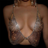 Tassel Rhinestone Crysta Chest Chains Women Hollow Out See Through Bra Top Summer Bikini Bodychain Party Crop