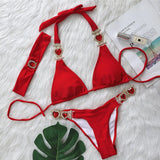 Fongt Sexy Luxury Crystal Diamond Bikini Solid Color Female Strap Swimwear Metal Accessories