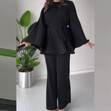 Fongt 2025 New Round-Neck Bat Sleeve Folding Top-Up Temperament Elegant Set