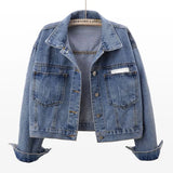 Fongt Goods Long Sleeve Denim Jacket Female Short Fall 2024 New Joker Cloth Pocket Loose Jacket Jacket-Outfit