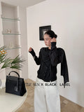 Fongt Xixi 2025 Autumn New Black Standard Loose Long-Sleeved Neck Cape Knitted Woolen Woman 25406
