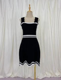 Asymmetrical Wavy Hem Round Collar Knit Midi Dress-Outfit