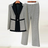 Fongt 2025 Hot Star Temperament Lyze Small Lattice Platter Trouser Suit Two Sets