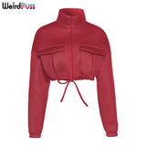 Puss Y2K Winter Women Bubble Puffer Warm Jacket Drawstring Thick Streetwear Short Coats Turtleneck Zipper Pocket