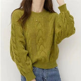 Fongt Winter New Design Sense Small Soft Waxy Twist Knit Bottom Shirt Loose Lantern Sleeve Korean Version Sweater Female-Outfit