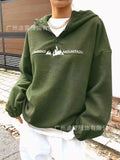 Fongt Ladies Plush Hooded Zippered Jacket Embroidery Rock Grain Velvet
