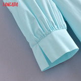 2021 Summer Women Solid French Style Long Cotton Dress V Neck Puff Short Sleeve Ladies Elegant Sundress