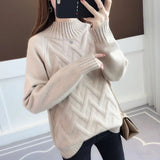 Thicken Plus Velvet Sweaters For Women Casual Warm Knit Pullovers Korean Fleece Lined Knitwear Ribbed Bottomed Tops