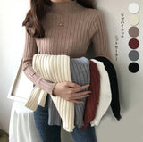 Fongt Winter Half-High Sweater Women Long Sleeve Pure Color Spring And Autumn Pit Stripe Loose Knitted Bottom