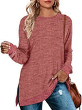 / Winter 2023 New Round Collar Color Open Fork Top Loose Head T-Shirt And Long Sleeves-Outfit