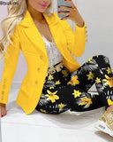 Spring Autumn Two Piece Set Women Office Tracksuits For Ladies Outfits Lapel Collar Double Breasted Blazer Suit Pants