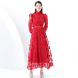 Fongt New High-End Heavy Industry Mesh Splicing Embroidery To Collect Thin French Elegant Lantern Sleeve Dress