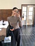 Fongt Xixi 2025 Autumn New White Standard Long-Sleeved High-Neck Knitted Top Sweater Female 89608