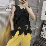 Casual Black Tank Tops For Women Round Neck Sleeveless Cut Out Solid Minimalist Vests Female Summer Clothing