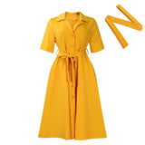 Fongt Women's Dress 2025 Summer Short-Sleeved Suit Tie With Solid Color Large African Dress