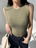 Women Solid Round Neck Ribbed Tank Top Camisole Women Summer Basic Elastic Slim Tank Top O Neck Solid Tank Top 2024-Outfit