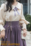Vintage Two Piece Set Women Lace Patchwork Elegant Party Skirt Suits Female Sweet Korean Bow Ribbon Designer Set