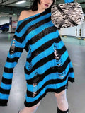 Distressed Stripe Longline Sweater-Outfit