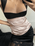 Tie Back Patchwork Satin Tank Top-Outfit