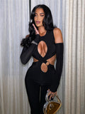 Off Shoulder Long Sleeve Slim Fit Jumpsuits Women Cross Cut Out Backless Overalls 2023 Spring Fall Harajuku Y2K
