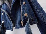 Faux Fur Collar Lining Denim Jacket-Outfit