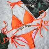 Fongt 2023 Swimsuit Sexy Strap Plain Female Split Crystal Diamond Bikini Creative Accessories