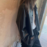 PU Leather Jacket Women Button Up Lapel Collar High Waisted Motorcycle Jackets Spring Fall Outfits