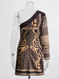 French Retro Court Dress 2025 New Heavy Industry Nail Beads Unilateral Sleeve Design Long-Sleeved Dress