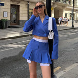 Cropped Blazer And Pleated Mini Skirt Set-Outfit
