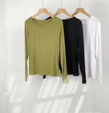 Fongt Comfortable Super Soft Modal Cotton Long Sleeve T-Shirt Women's Spring New Solid Color Round Collar With A Bottom Top-Outfit