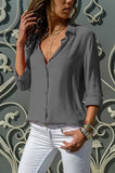Long Sleeve Solid V-Neck Chiffon