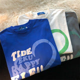 High Street Fashion Letter Printing T Shirts Klein Blue Cotton Oversized Short Sleeve Tops Harajuku Unisex Casual