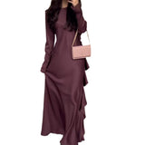 Fongt Solid Color Round Collar Lotus Leaf Long Temperament Dress In Autumn 2025