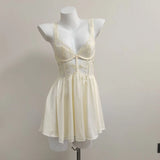 Fongt New French Romantic Lace Lairvoyal Night Coat Sexy Ice Ribbon Breast Pad Sling Short Skirt Homewear