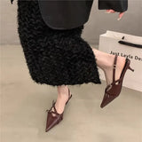 Fongt Women 2025 Spring And Summer New Retro Pointed Finger-Point Fine Heel Belt Buckle Single Shoes With Skirt Sandals
