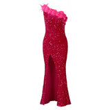 Fongt New Fashion Temperament Tagonal Banquet High Waist Open Fork Dress Dress
