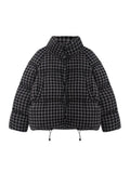 Black Plaid Down Jacket Women's Short 2024 New Design Woolen Retro And Thick Bread Coat-Outfit