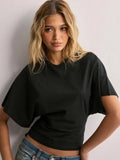 Fongt Korean Version Design Round Collar Collar Collar Short-Sleeved T-Shirt For The Summer New Simple And Pure Color Loose Top