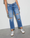 Spring And Summer Show Thin Broken Hole Straight Tube Slim Nine Points Of Jeans-Outfit