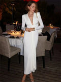 Pleated Tassel Long Sleeve Maxi Dress-Outfit