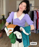 Fongt Retro Bubble Sleeve Knitted T-Shirt Women Design Small Short Top Summer New Ice T-Shirt
