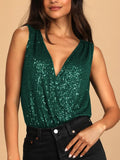 women tank tops Sequin Summer Deep V-Neck Backless Evening Jumpsuit Basic Sleeveless Tanks y2k crop top Female 2023 New-Outfit