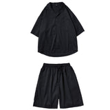 Men Casual Sets Shirt with Shorts Summer Thin Short Sleeve Tops Polyester Baggy Knee-Length Short Pant Oversize