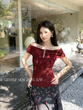 Fongt Xixi 2025 Autumn White Label New Word-Collar Wool Bottom Knitted Knitted Short-Sleeved T-Shirt For Women 25362