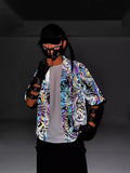 Dazzling Reflective Cardigan Robe Men And Women Five Minute Sleeve Loose Kimono Coat Retro Knit Jacket Trend-Outfit